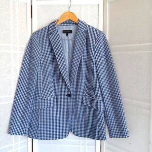 NWOT ! Talbots white blue plaid / houndstooth one button blazer old money style